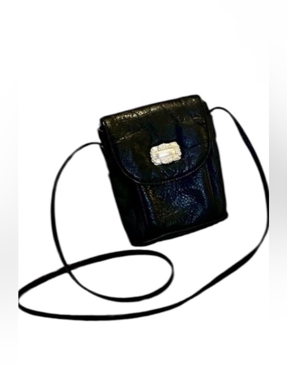 Hillard Hanson Vintage Black Soft Pebbled Leather Minimalist Crossbody Mini Bag